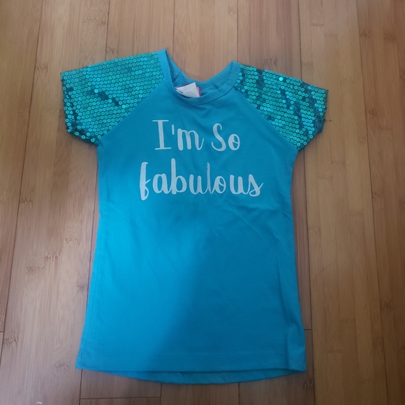 Girls Teal I'm So Fabulous 4T Sequin Tee - Picture 1 of 4